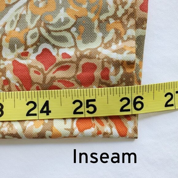 Sigrid Olsen Orange Yellow Brown Japanese Floral motif print dress pants Size 8 - Picture 10 of 12